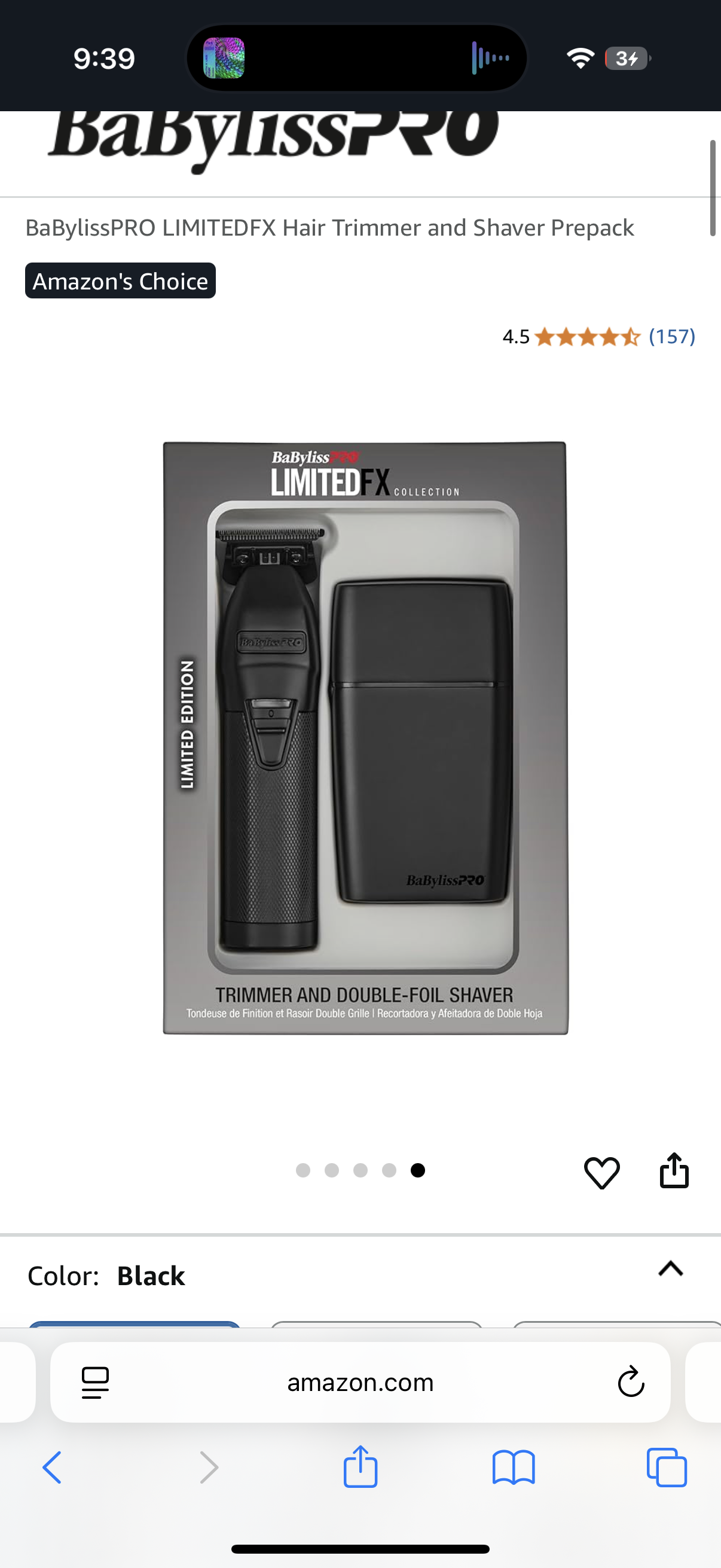 BaBylissPRO LimitedFX Matte Black Trimmer and Double-Foil Shaver SET (2 In 1) Combo