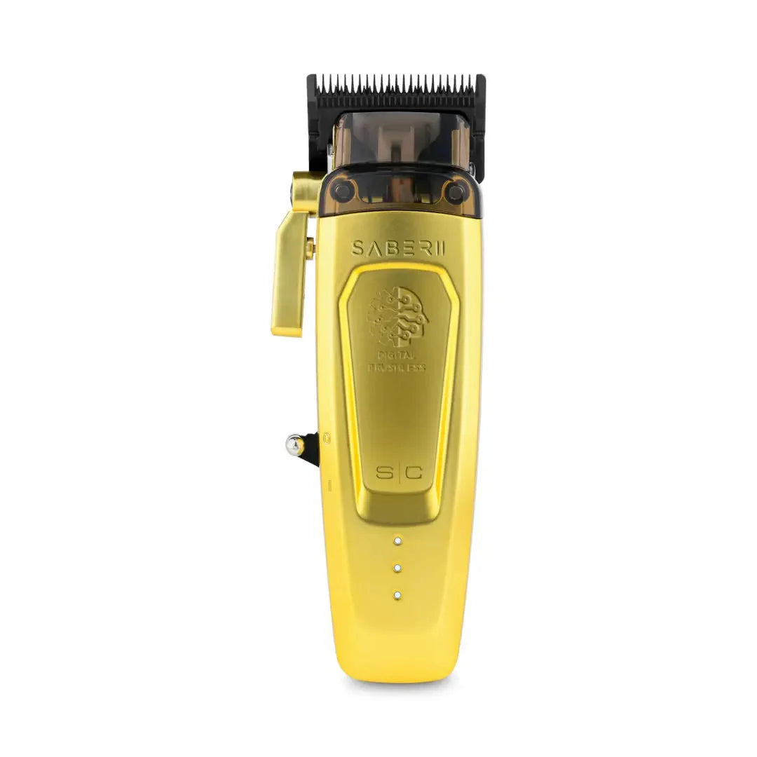 StyleCraft SABER 2 Gold Cordless Hair Clipper with EON Digital Brushless Motor 7200 RPM & DLC Echo Fixed Blade for Precision Cutting