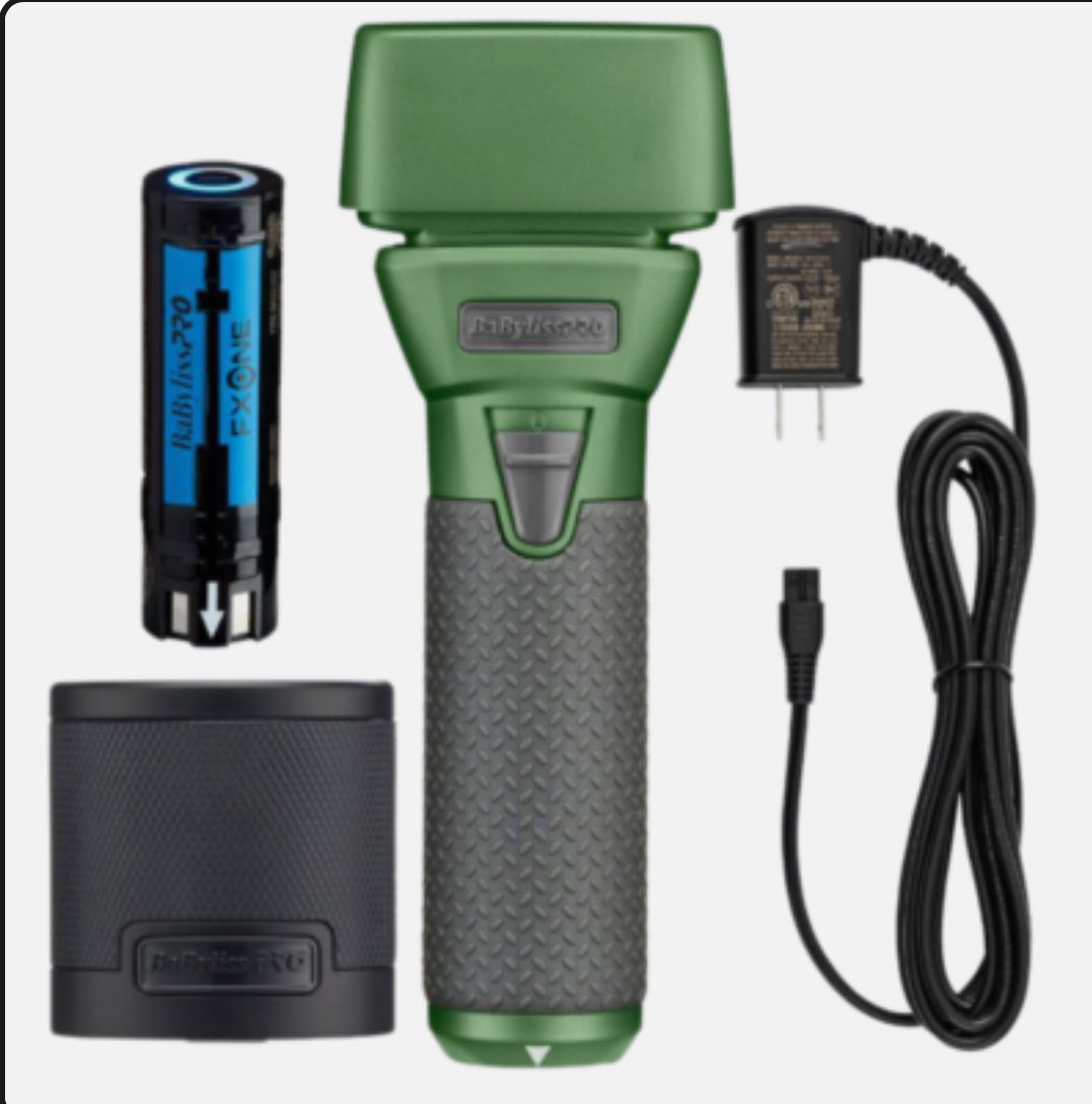 BabylissPRO FXONE Limited Edition Matte Green All-Metal Foil Shaver with FXBB24 (BATTERY INCLUDED) Hypoallergenic Black Titanium Foils & and Black Dual Counter-Cutting Blades