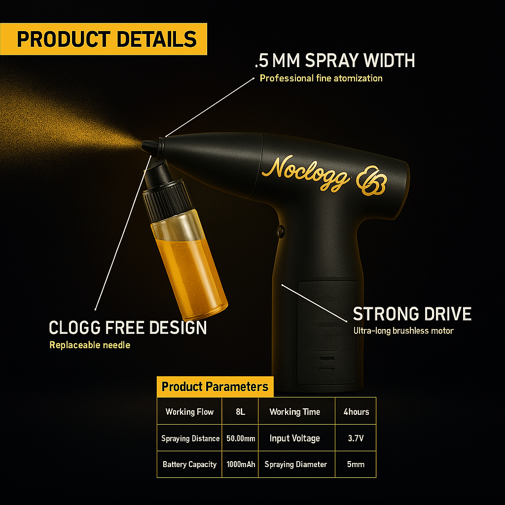 NoClogg™ Wireless Airbrush — The World’s First Non-Clogging Spray System (1500mAh, 6 Nozzles)