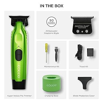 Cocco Hyper Veloce Pro Trimmer with Digital Gap Graphene Blade Edger High-Torque Brushless BLDC Motor Cordless All-Metal Design Lithium-Ion Battery Charging Base Included