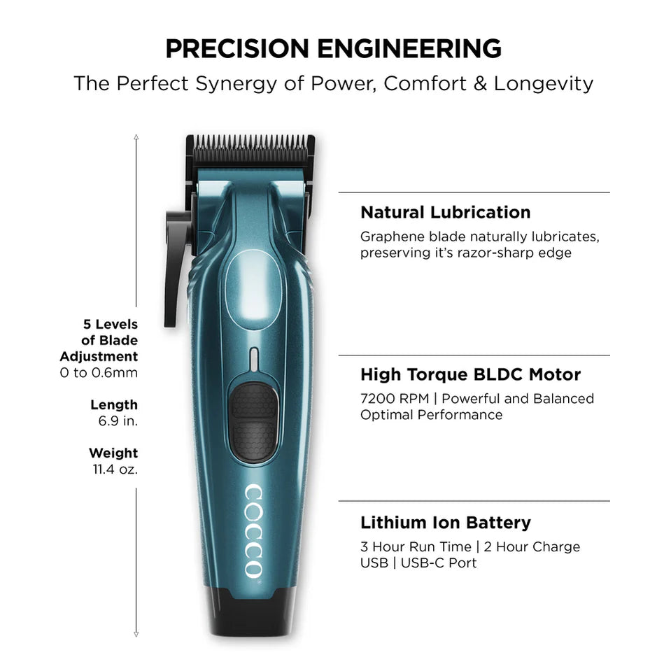 COCCO Hyper Veloce Pro Clipper with Digital Gap Graphene Blade Edger High-Torque Brushless BLDC Motor Cordless All-Metal Design Lithium-Ion Battery Charging Base Included