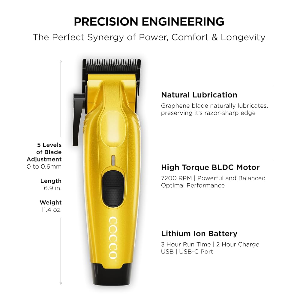 COCCO Hyper Veloce Pro Clipper with Digital Gap Graphene Blade Edger High-Torque Brushless BLDC Motor Cordless All-Metal Design Lithium-Ion Battery Charging Base Included