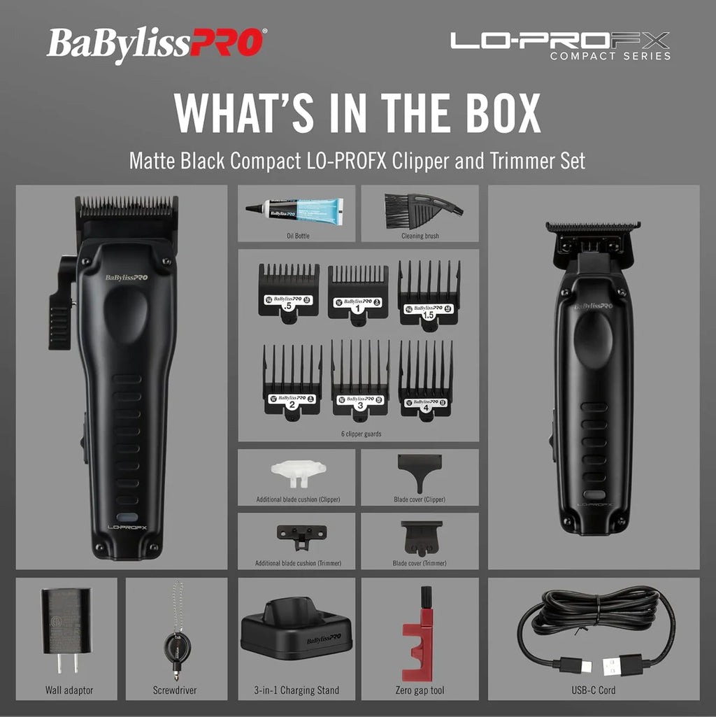 BaBylissPRO LO-PROFX High Performance Compact Clipper & Trimmer Set (FX8272PKMB)
