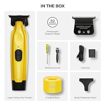 Cocco Hyper Veloce Pro Trimmer with Digital Gap Graphene Blade Edger High-Torque Brushless BLDC Motor Cordless All-Metal Design Lithium-Ion Battery Charging Base Included