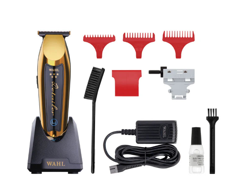 Wahl Professional Cordless Detailer Li Trimmer T Wide Blade Lithium-Ion Battery 100 Min Runtime for Hair & Beard with Charging Stand Gold Finish