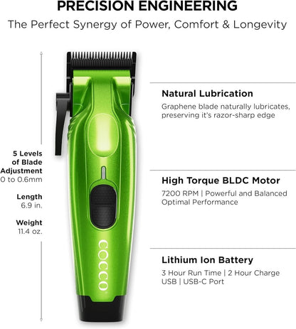 COCCO Hyper Veloce Pro Clipper with Digital Gap Graphene Blade Edger High-Torque Brushless BLDC Motor Cordless All-Metal Design Lithium-Ion Battery Charging Base Included