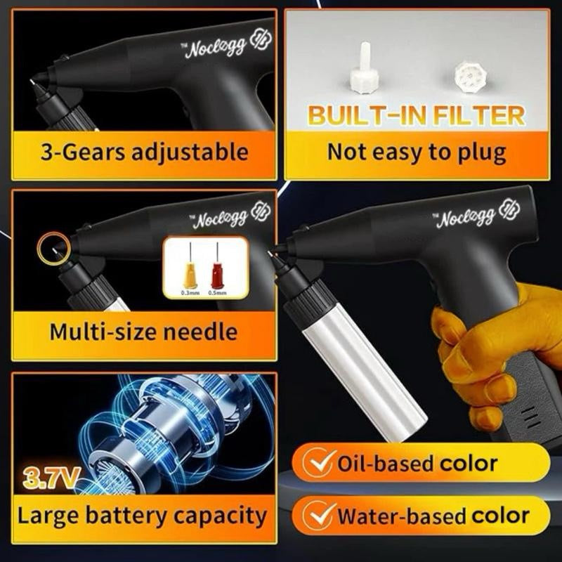 NoClogg Wireless Airbrush | World’s First Non-Clogging Airbrush | 3-Speed Adjustable | .5MM Spray Width + Built In Filter