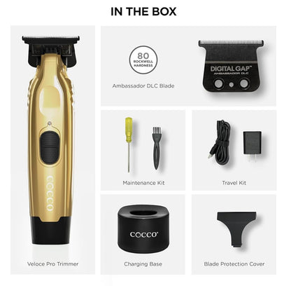COCCO Veloce Pro Trimmer GOLD, Digital Gap Ambassador DLC Blade Edger, High-Torque Brushless BLDC Motor, Cordless, All-Metal Design, Lithium-Ion Battery, Charging Base Included, Gold