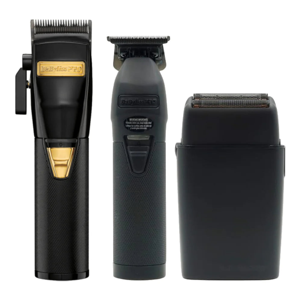 BaBylissPRO LimitedFX Matte Black Trimmer, Double-Foil Shaver, and Clipper (Combo)