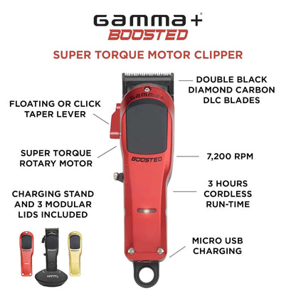 Gamma+ Boosted Super-Torque Modular Cordless Clipper (Red, Gold, and Black) 7200 RPM
