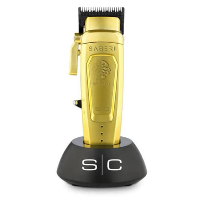 StyleCraft SABER 2 Gold Cordless Hair Clipper with EON Digital Brushless Motor 7200 RPM & DLC Echo Fixed Blade for Precision Cutting