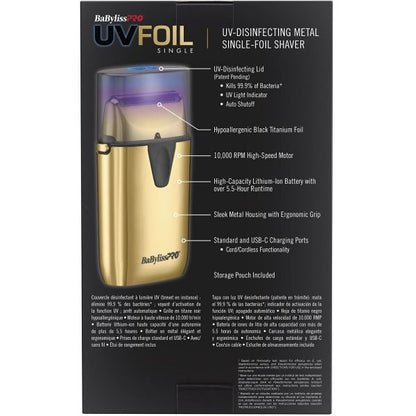 BaBylissPRO UVFOIL UV-Disinfecting Metal Single Foil Shaver – Gold (FXLFS1G)