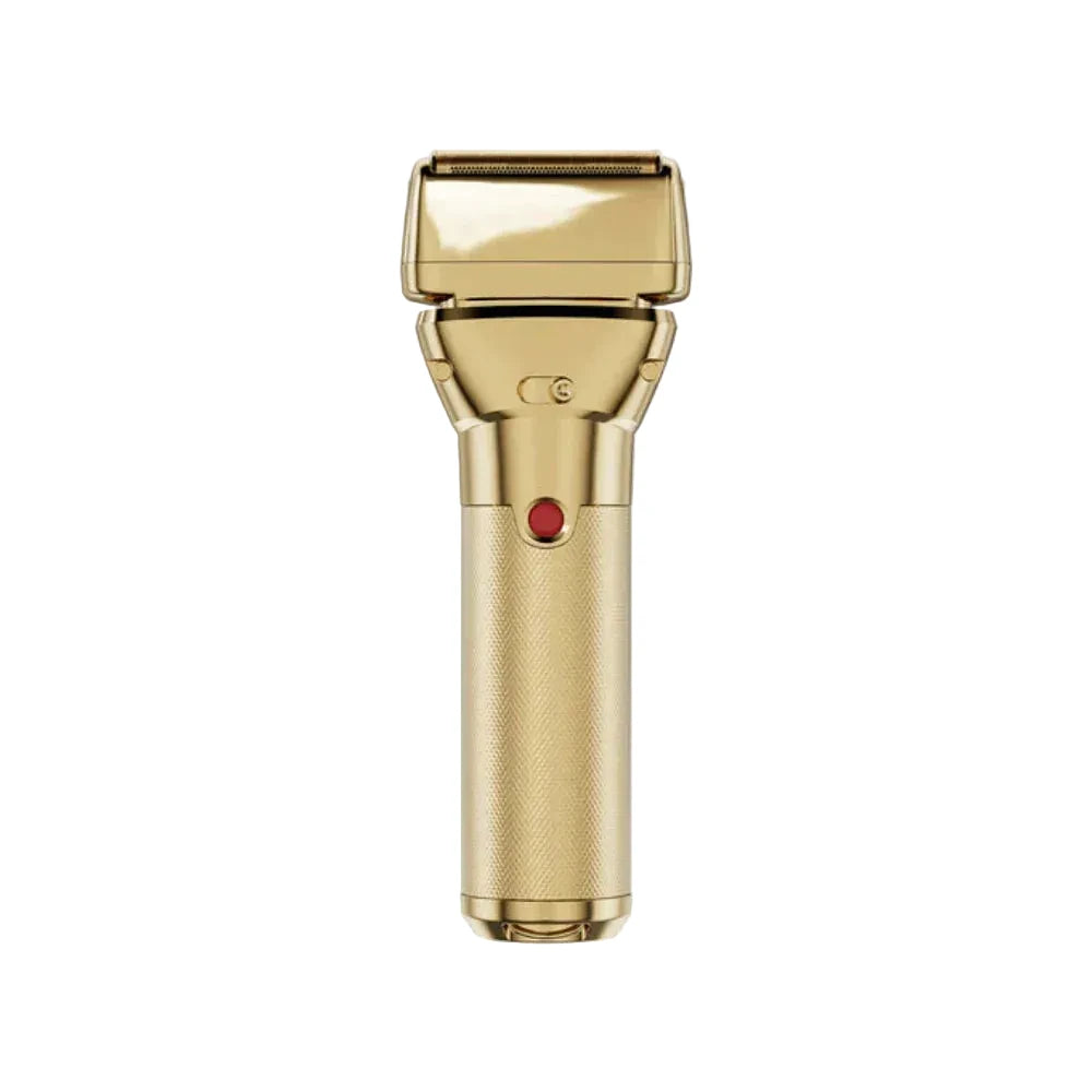 Gold electric shaver on a white background