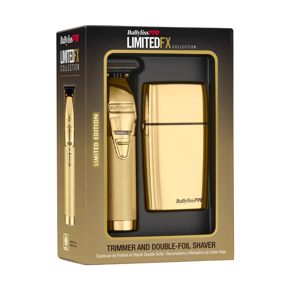 BabylissPRO LimitedFX gold trimmer and foil shaver gift set packaging front