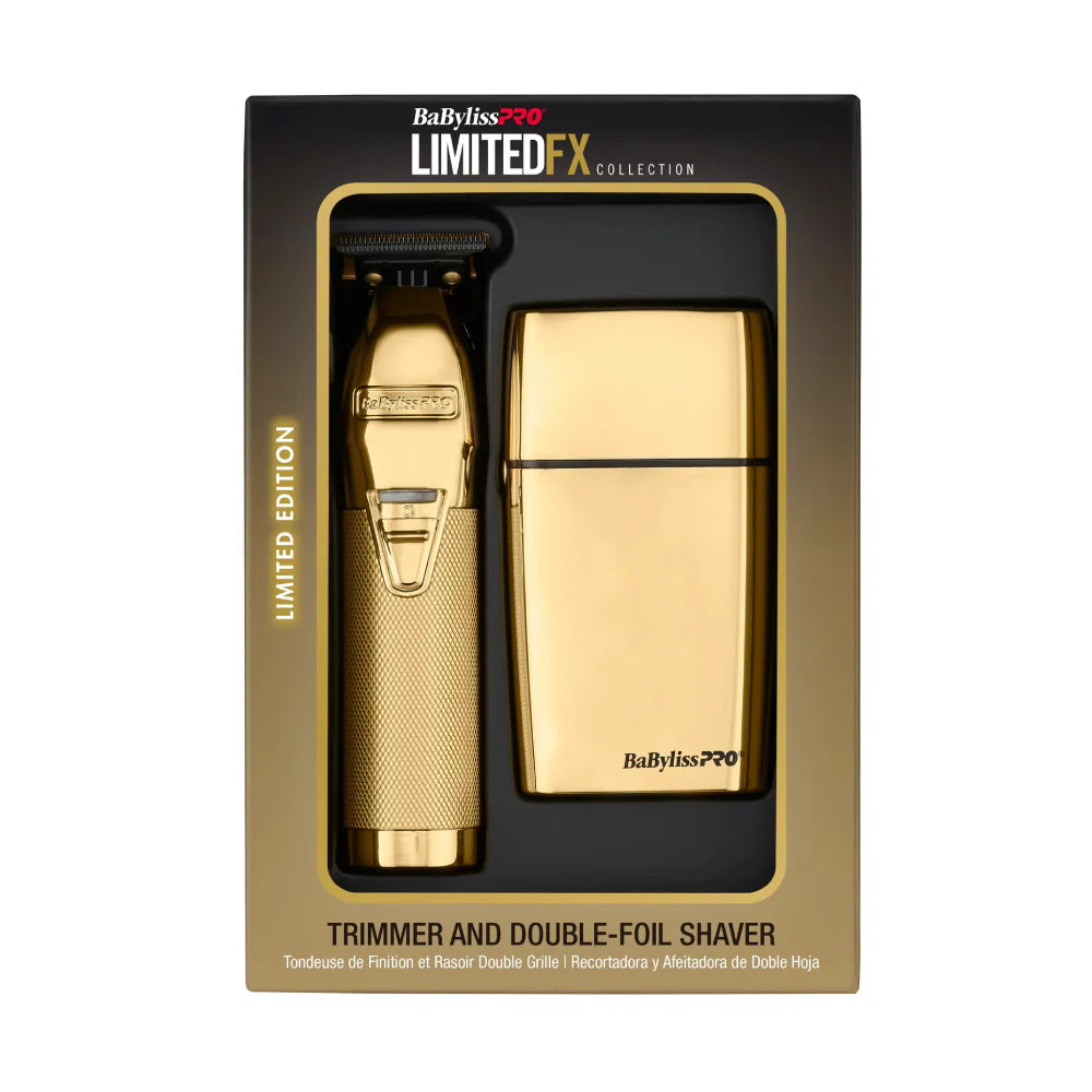 BabylissPRO LimitedFX gold trimmer and foil shaver gift set front view