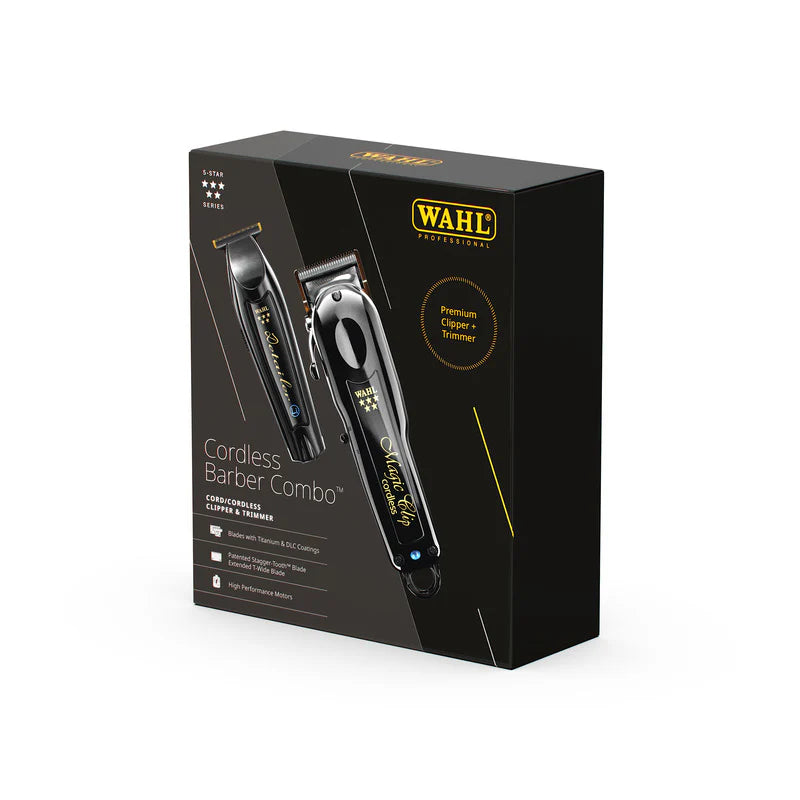 Wahl 5-Star Black/Gold Cordless Barber Combo – Cordless Magic Clip & Cordless Detailer #3025397